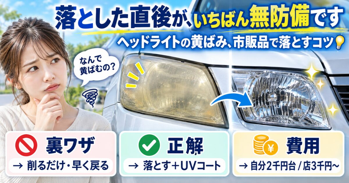 落とした直後が、いちばん無防備です｜ヘッドライトの黄ばみを市販品で落とすコツ