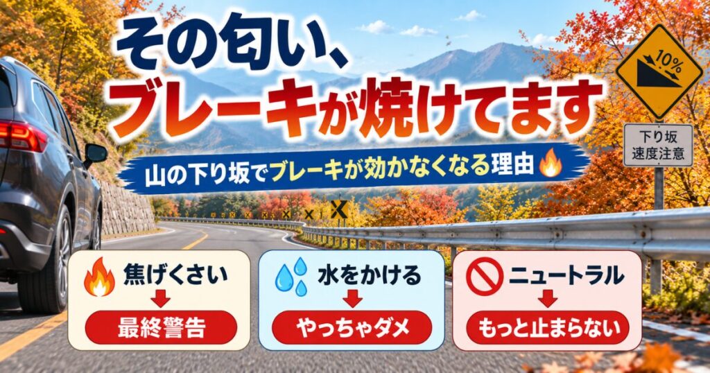 山の下り坂でブレーキが効かなくなる理由を解説する記事のアイキャッチ画像
