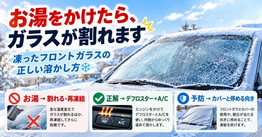 お湯をかけたらガラスが割れます｜凍ったフロントガラスの正しい溶かし方